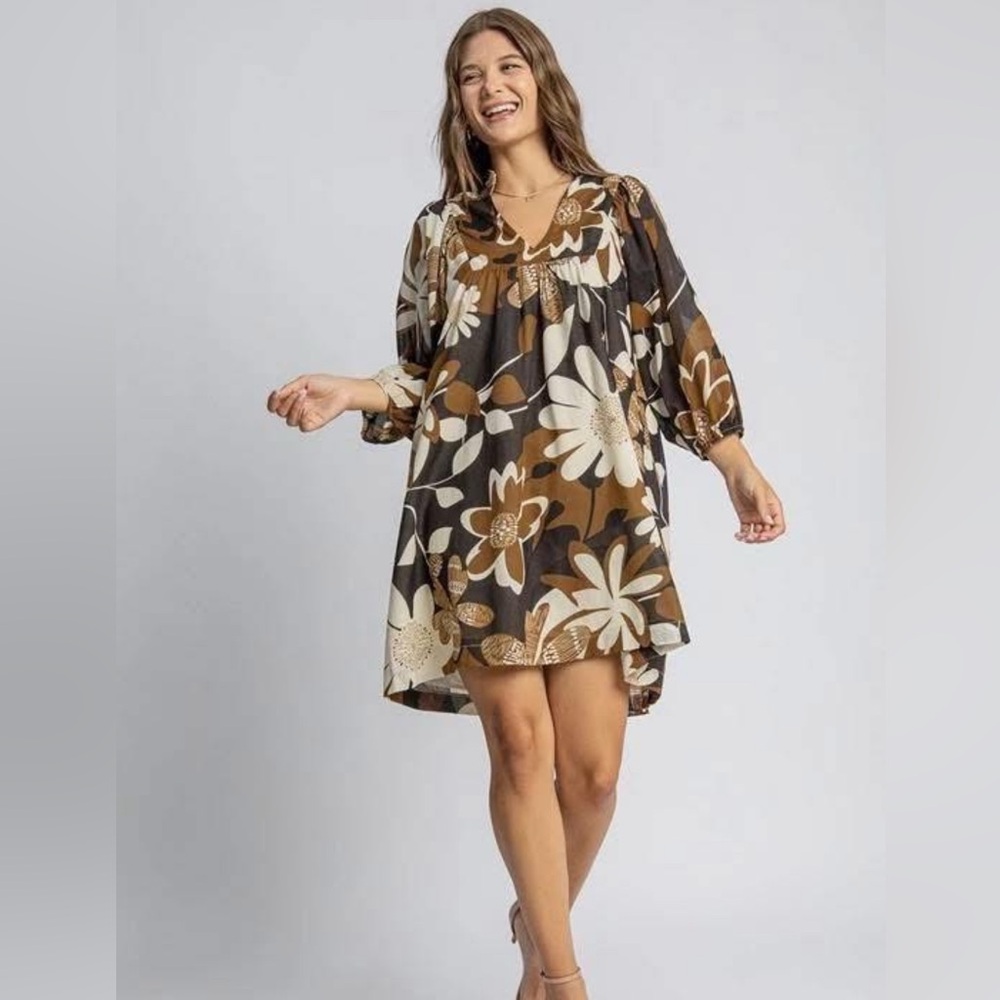 Umgee’s Floral Brown and Cream Dress